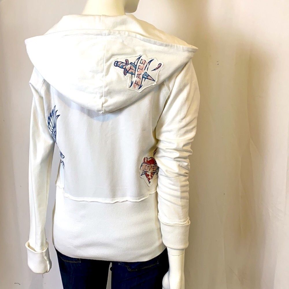 Vintage Y2K Hoodie Sweatshirt Bejeweled Susan Fixel Tattoo Art S/M Ed Hardy vibe - Picture 5 of 12
